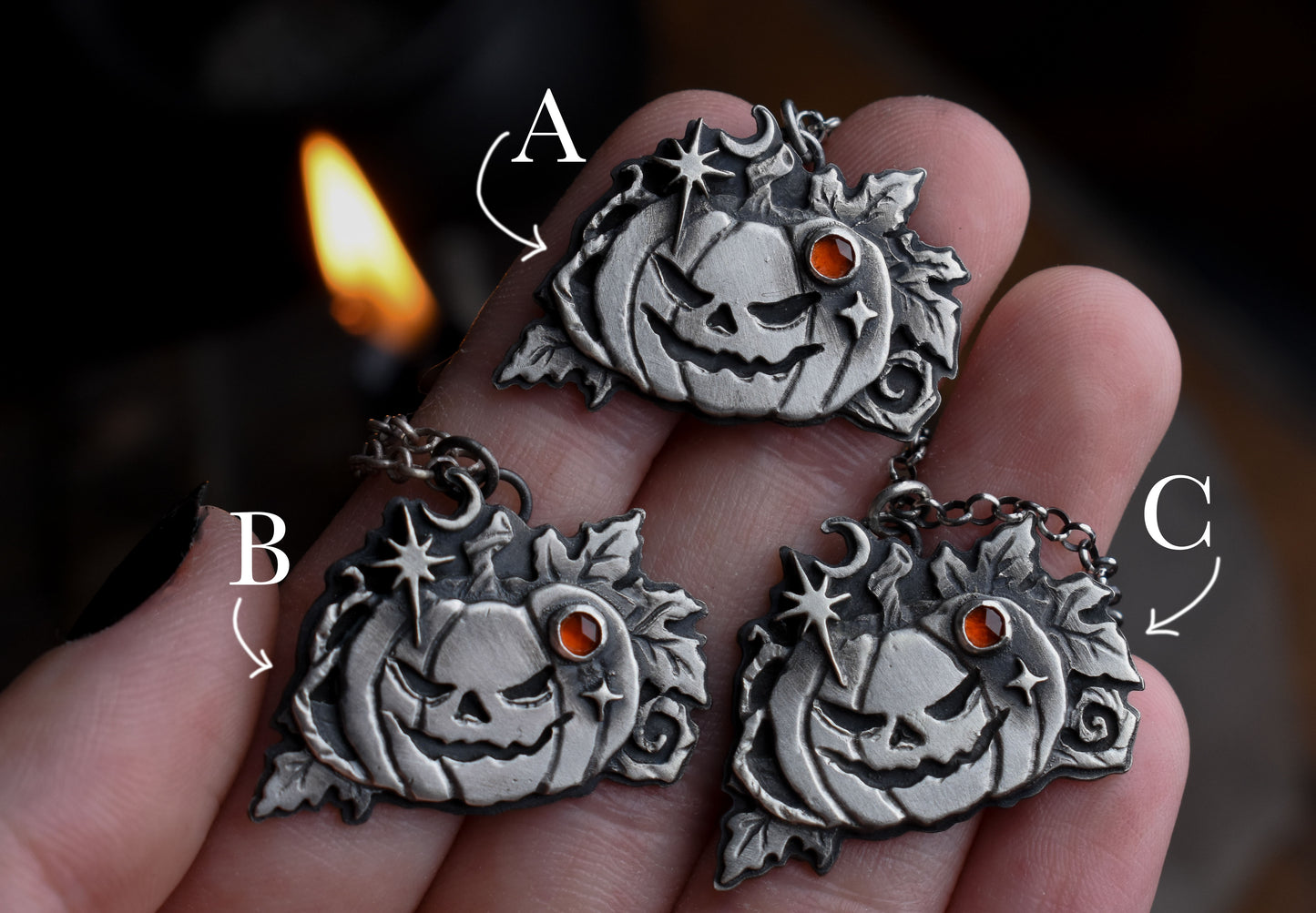 Spooky Jack'o Lanterns - Spessartine | Sterling Silver Necklace