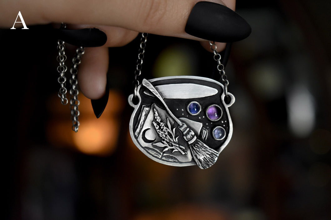 Witchy Cauldrons, Sterling silver.