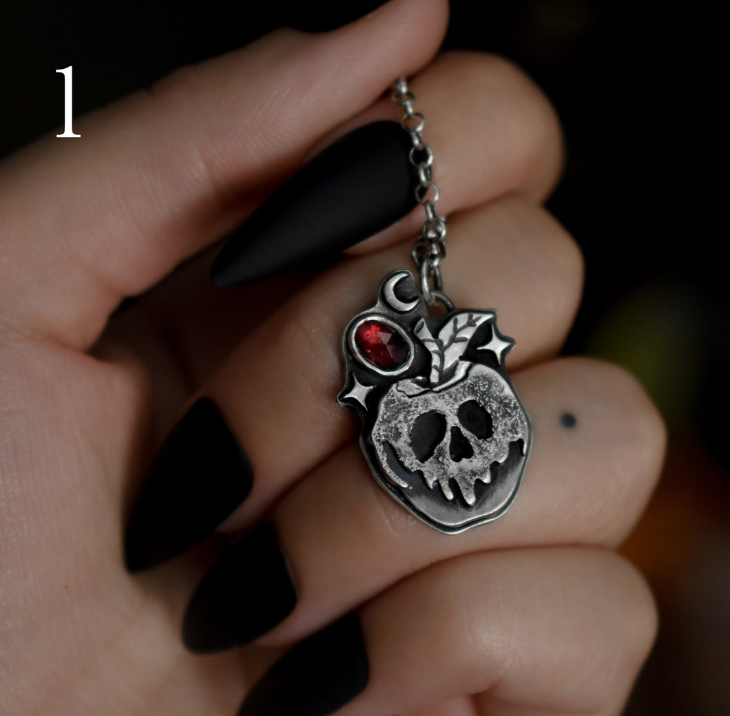 Candied Poison Apples, Garnet, Sterling silver.