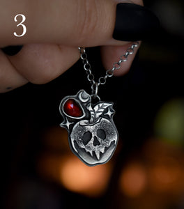 Candied Poison Apples, Garnet, Sterling silver.