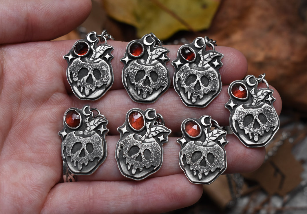 Candied Poison Apples, Garnet, Sterling silver.