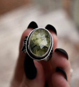 Witchy Ring of Decay, Prehnite, Sterling silver.