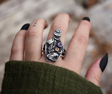 Load image into Gallery viewer, Witchy Potion Ring, Amethyst, Hessonite Garnet, Sterling silver.
