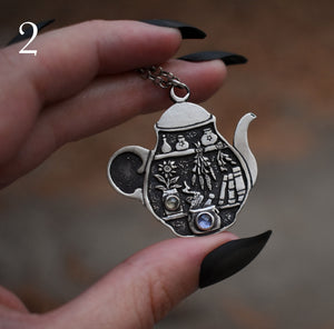 Kitchen Witch, Tea Pot Necklaces, Sterling silver.