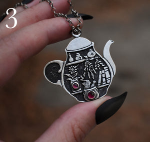 Kitchen Witch, Tea Pot Necklaces, Sterling silver.