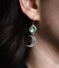 Load image into Gallery viewer, Witchy Moon Earrings, Tourmaline, Sterling silver.
