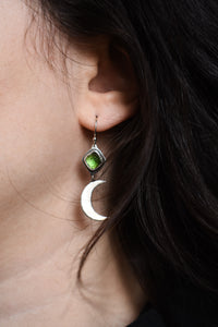 Witchy Moon Earrings, Tourmaline, Sterling silver.