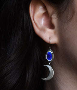 Witchy Moon Earrings, Australian Opal, Sterling silver.