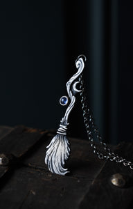 Witchy Whimsical Broom, Sterling silver.