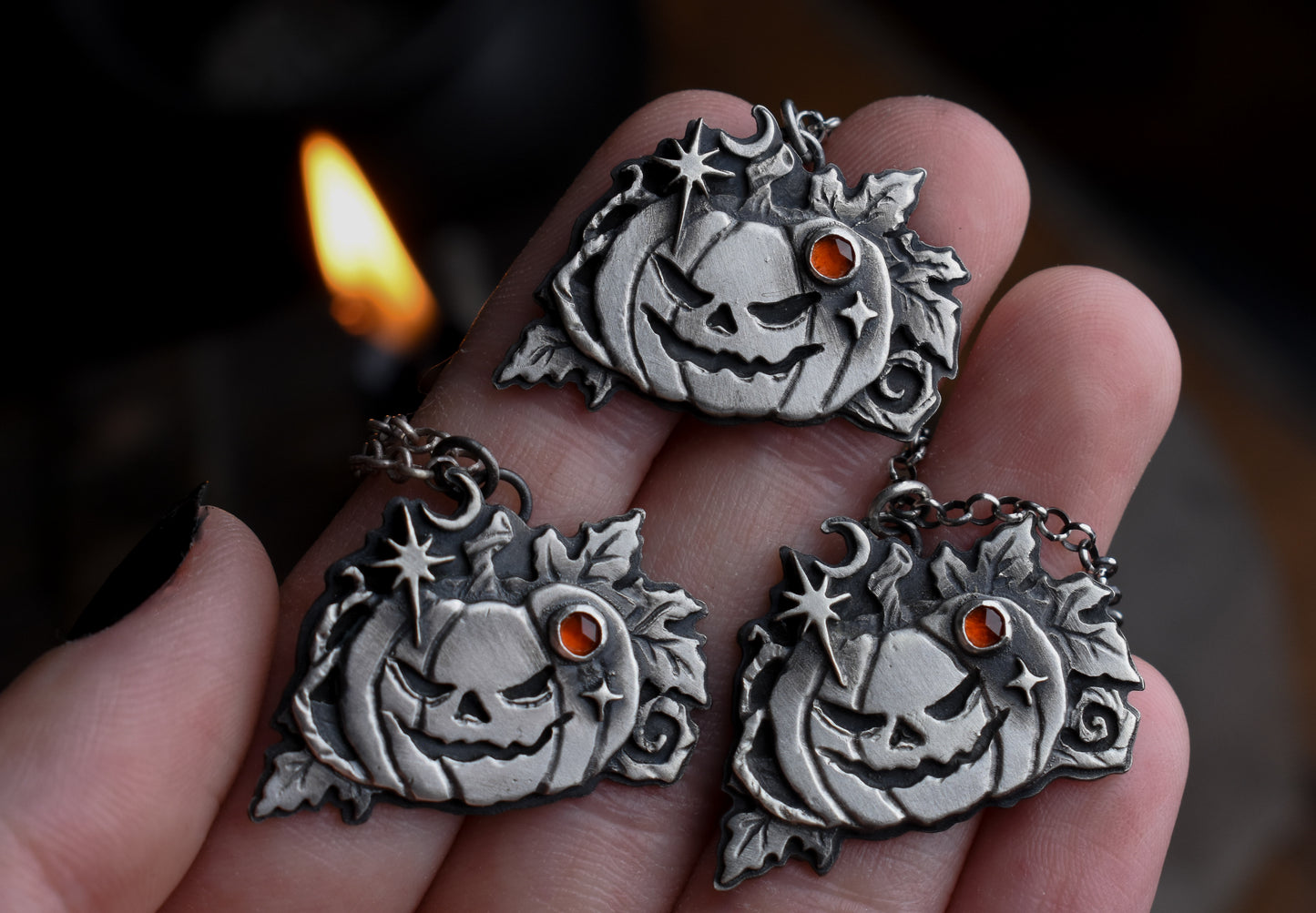Spooky Jack'o Lanterns - Spessartine | Sterling Silver Necklace