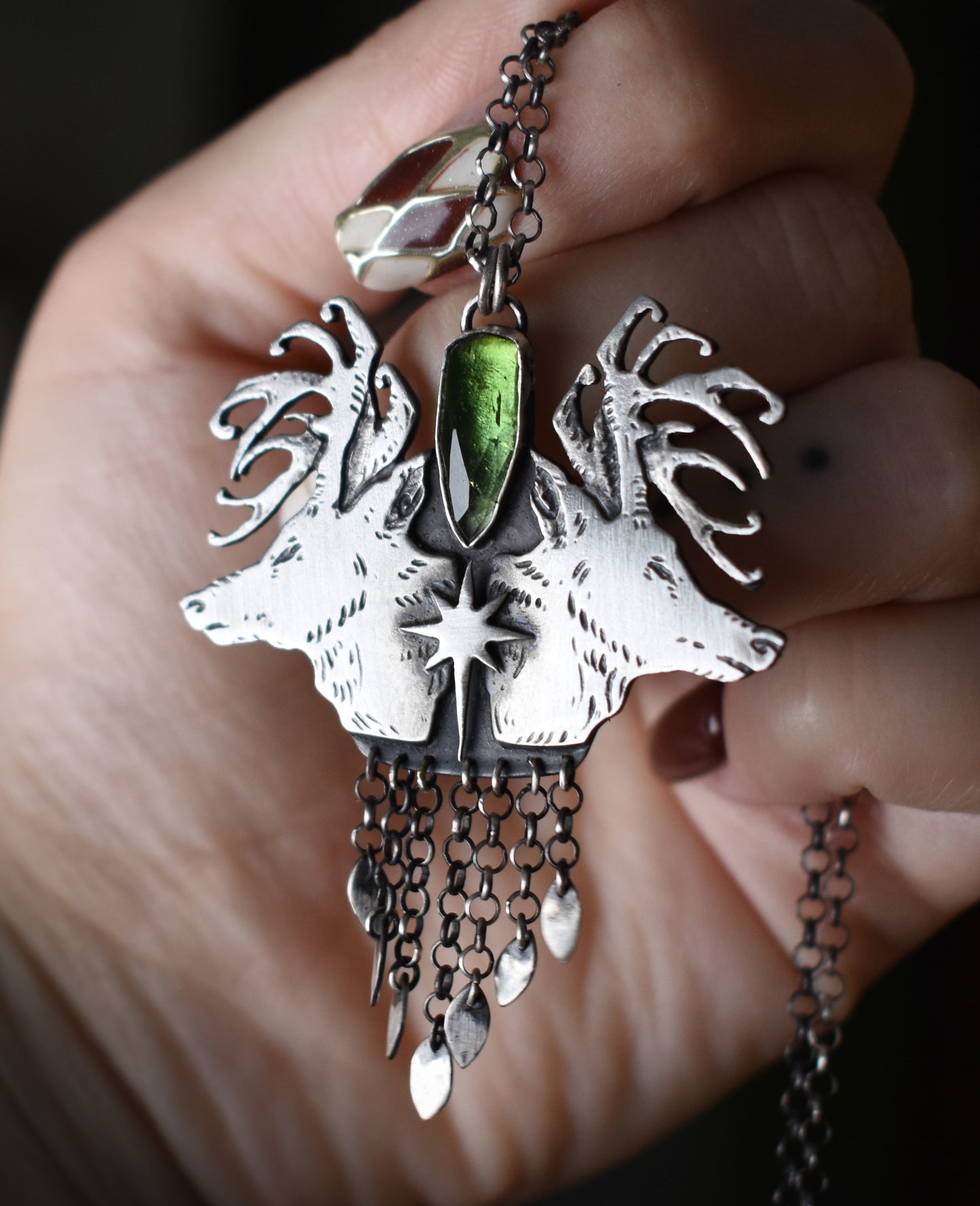 Twin Stag Emblem Necklace - Sterling Silver
