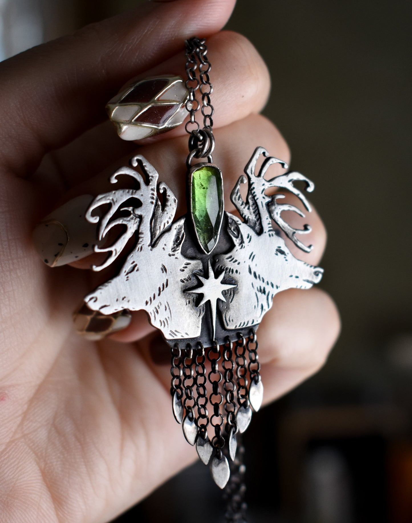 Twin Stag Emblem Necklace - Sterling Silver