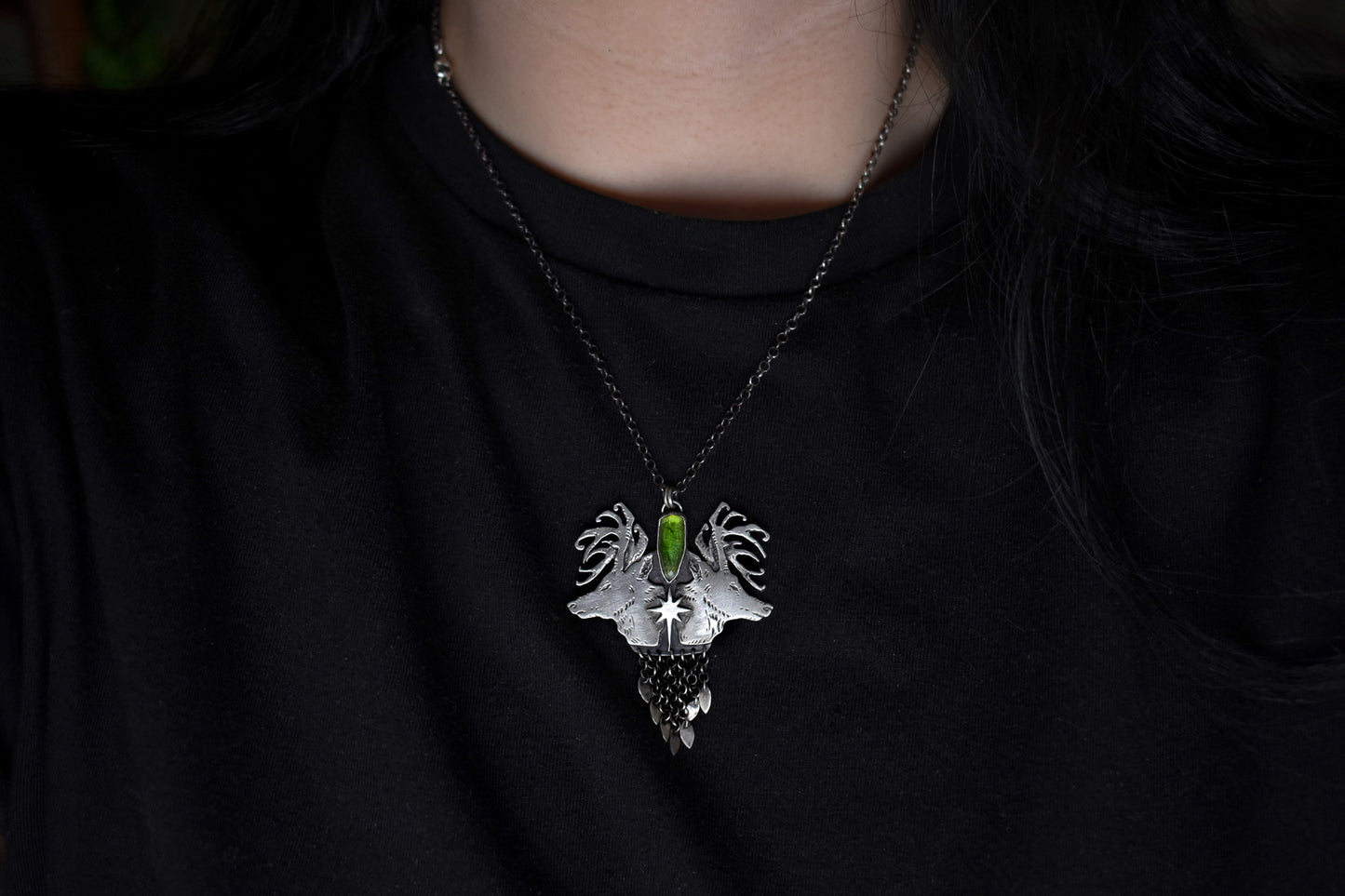 Twin Stag Emblem Necklace - Sterling Silver