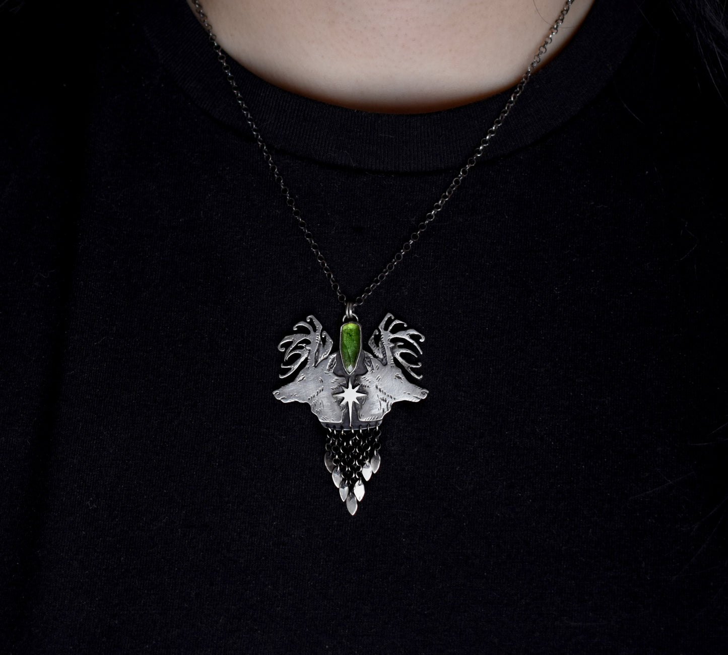 Twin Stag Emblem Necklace - Sterling Silver