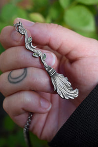 Botanical, Witchy, Whimsical Broom - Peridot - Sterling silver.