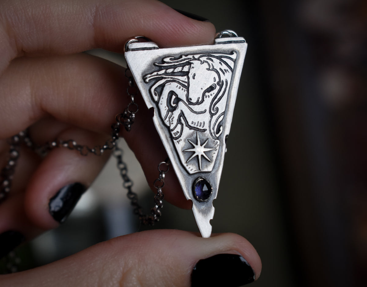 Heraldic Scottish Unicorn Necklace | Iolite | Sterling Silver