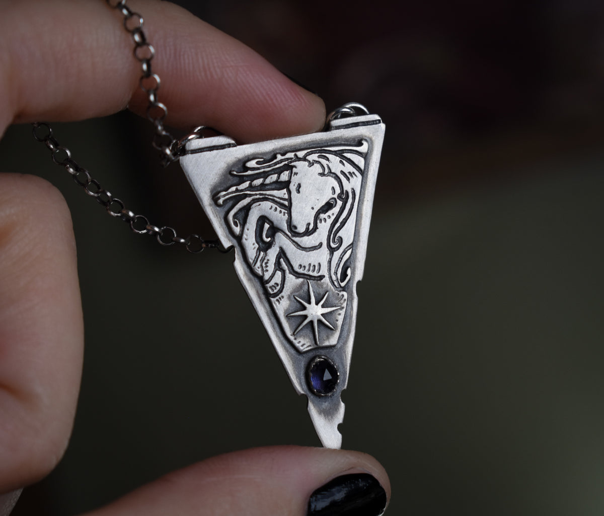 Heraldic Scottish Unicorn Necklace | Iolite | Sterling Silver