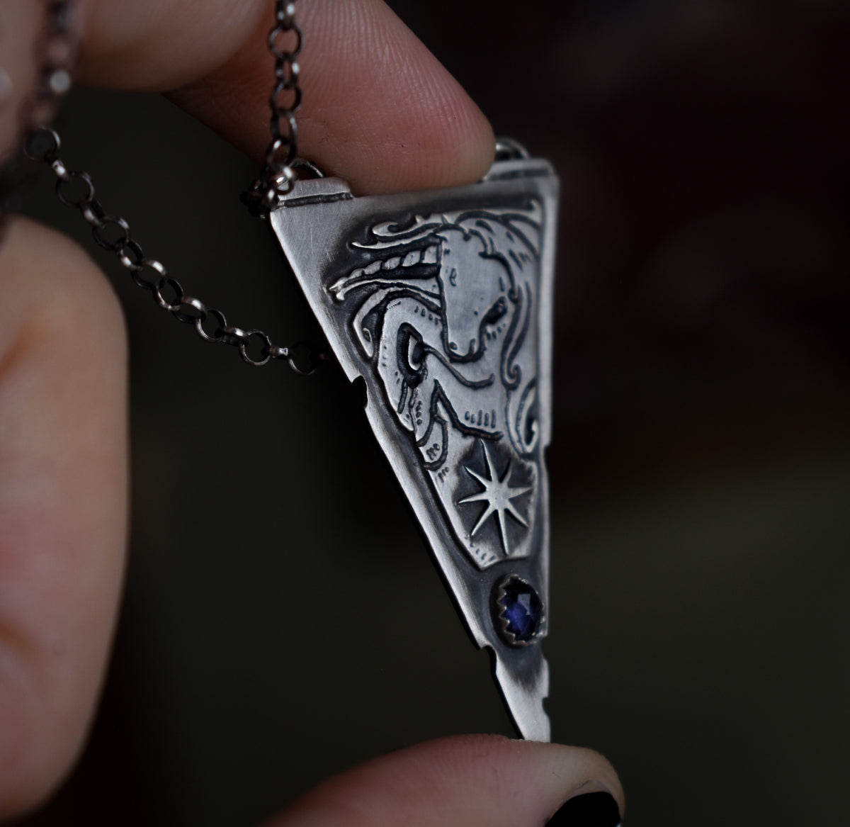 Heraldic Scottish Unicorn Necklace | Iolite | Sterling Silver