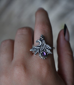 Dried Herb Bundle Ring 10US, Amethyst, Sterling silver.